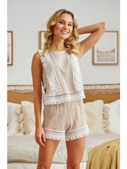 Doctor Nap béžové dámské krátké pyžamo z mušelínu