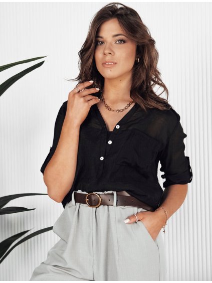 Černá košile z jemného materiálu s kapsou LUNA