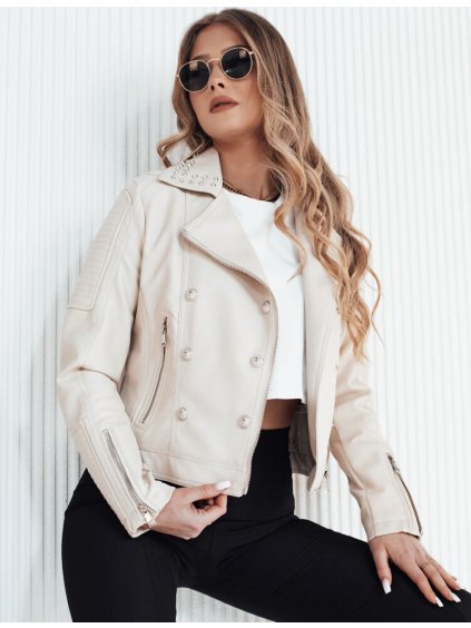 Béžová koženková bunda s hroty a ozdobnými knoflíky TRUCCO