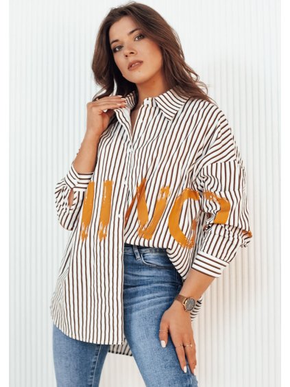 Bílo-hnědá pruhovaná delší košile s nápisem JUDAL