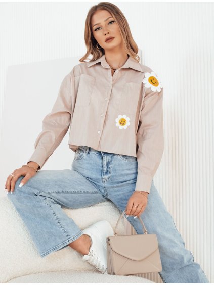 Béžová košile s nášivkami květin MISUN