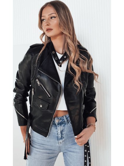 Černá koženková bunda se zipy ROLDAN