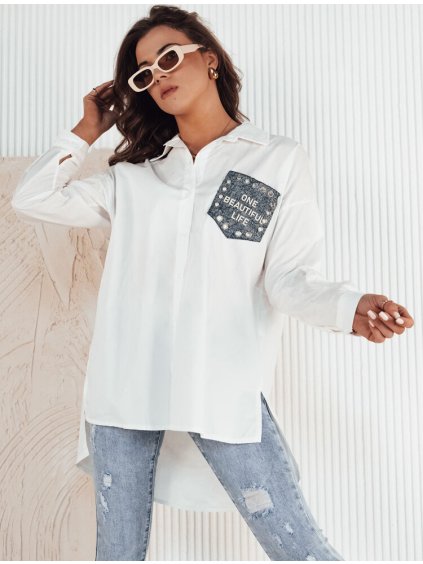 Bílá prodloužená košile s kapsou FONZ