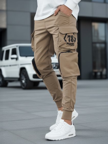Tmavě béžové cargo kalhoty