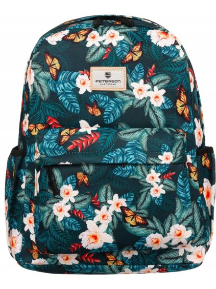Peterson tmavě zelený květinový batoh s kapsou na notebook