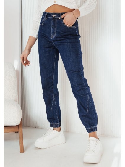 Tmavě modré džínové kalhoty s gumou na nohavicích CALCEA