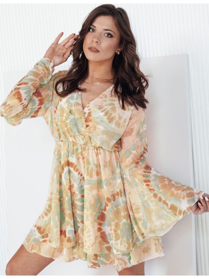 Béžové mini šaty s etnickým vzorem FLOWNESA