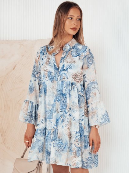Světle modré vzorované volné minišaty PRINSA