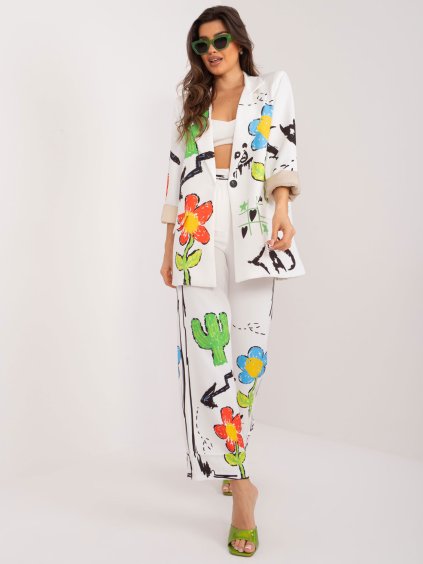 Smetanový malovaný komplet saka a kalhot