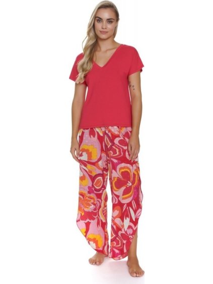 Doctor Nap růžové dámské pyžamo s volnými kalhotami