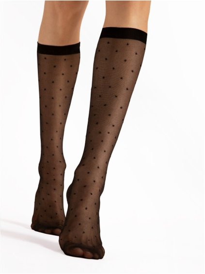 Silonkové podkolenky zdobené tečkovaným vzorem Fiore G 2145 Quebec 15 den (Velikost ONE SIZE, Barva černá)
