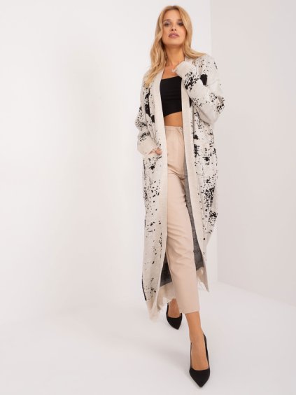 Světle béžový vzorovaný děrovaný kardigan