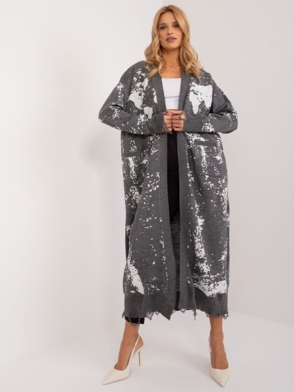 Tmavě šedý vzorovaný děrovaný kardigan