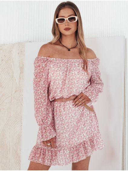 Růžové vzorované šaty se spadlými rameny KERVEN