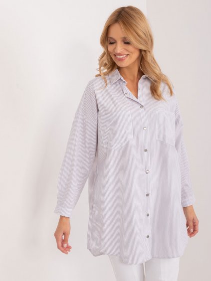 Šedo-bílá pruhovaná delší košile