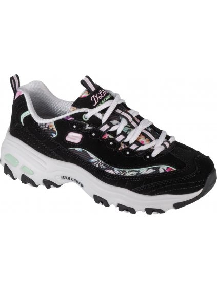 ČERNÉ KOŽENÉ TENISKY NA PLATFORMĚ SKECHERS D'LITES-BLOOMING FIELDS