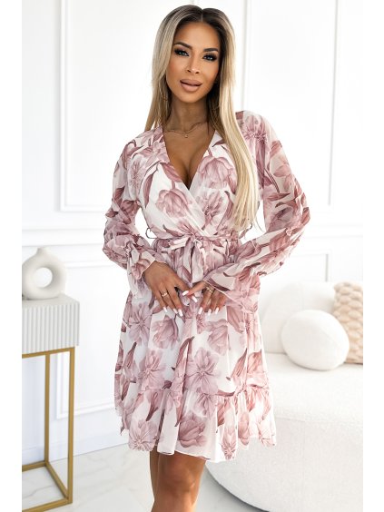 Bílo-béžové květované mini šaty