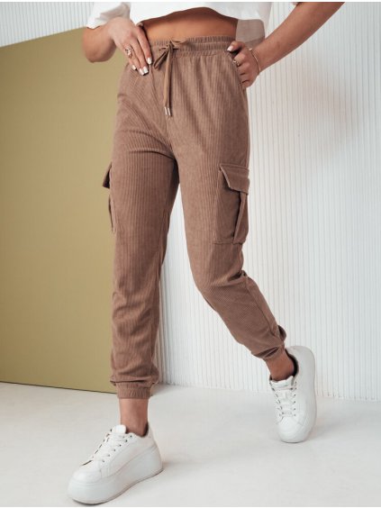 Camel žebrované tepláky s kapsami FLAYON