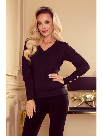 Černá mikina se zlatými knoflíky a výstřihem JANE