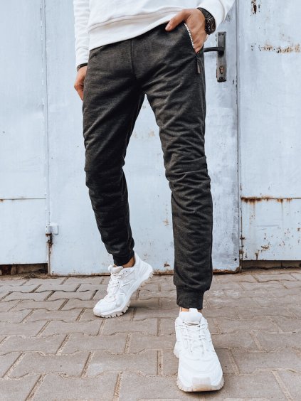 Tmavě šedé pánské tepláky s kapsami na zip