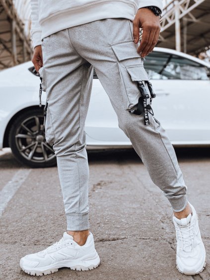 Šedé cargo tepláky s kapsami