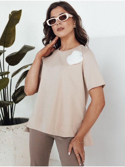 Béžové tričko s květinovou aplikací BINDA