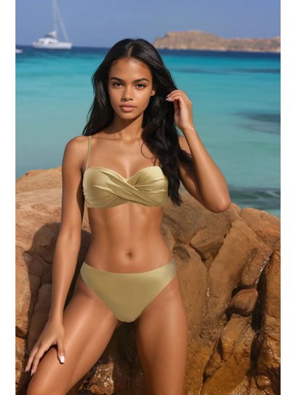 Zlaté push-up bikiny s kalhotkami vyššího střihu Alice (Velikost 36)