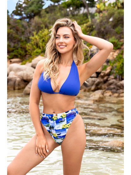 Modré dvoudílné vzorované bikiny s vyšším pasem Olivia