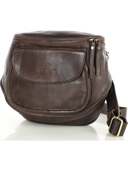MARCO MAZZINI tmavě hnědá crossbody kabelka s širokým popruhem