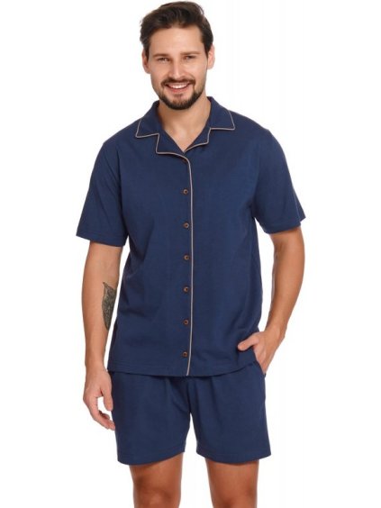 Tmavě modré pánské krátké pyžamo klasického střihu