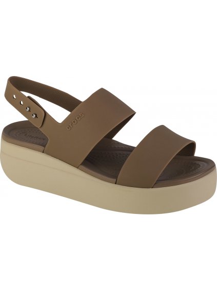 KHAKI SANDÁLY NA PLATFORMĚ CROCS BROOKLYN LOW WEDGE