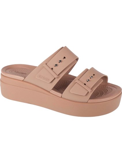 Hnědé nazouváky na platformě Crocs Brooklyn Low Wedge Sandal