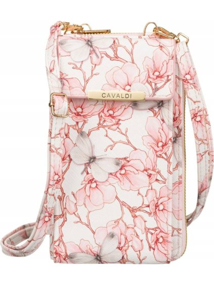 4U Cavaldi Světle růžová květovaná peněženka s kapsou na telefon M691