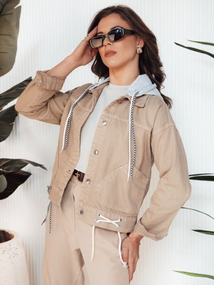 Béžová džínová bunda s kapucí AWIV