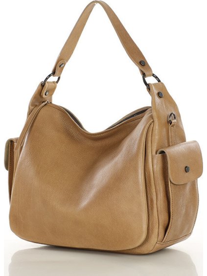 MARCO MAZZINI béžová středně velká kožená kabelka