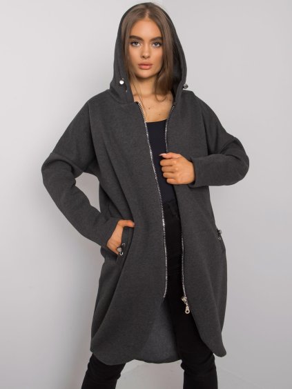 Tmavě šedá dámská dlouhá mikina na zip (Velikost S/M)