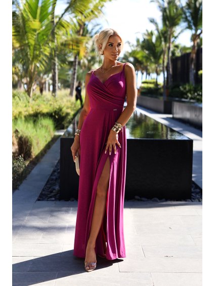 Elegantní fuchsiové maxi šaty DANIELE (Velikost S)