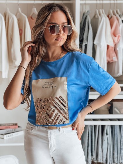 Modré tričko s potiskem flitrů CENTIA