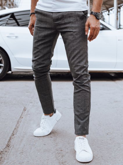 Tmavě šedé ležérní kárované kalhoty
