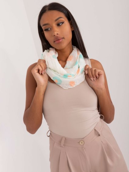 Smetanový šátek s puntíky -mint-oranžová