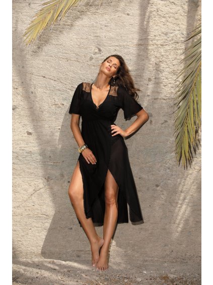 Černé plážové šaty Vera Nero s průsvitnými vsadkami