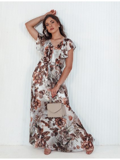 Světle šedé maxi šaty s potiskem motýlů MARISOL