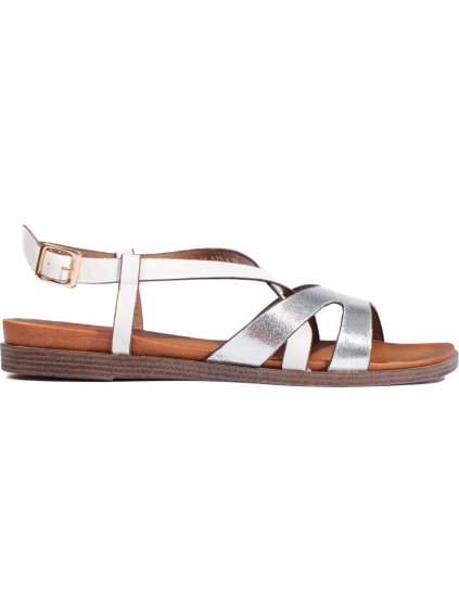 Bílo-stříbrné ploché dámské sandály