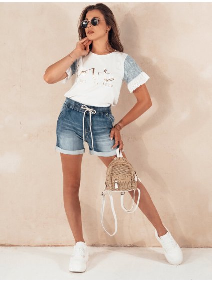 Modré džínové šortky v pase na šňůrku