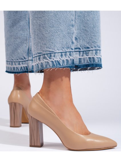 Světle béžové dámské lodičky na ozdobném podpatku