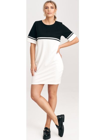 Smetanově-černé šaty s krátkým rukávem