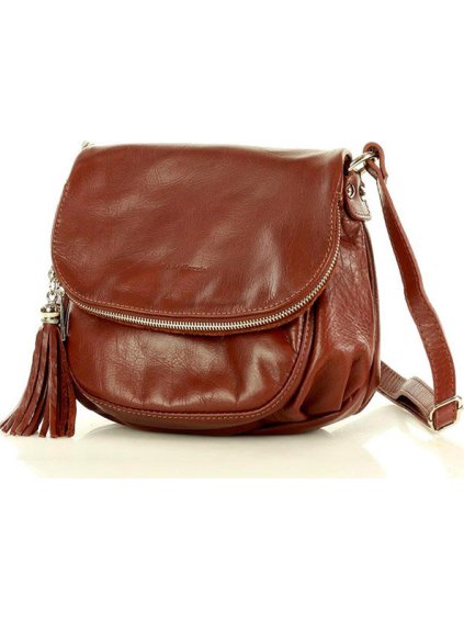 Kožená hnědá crossbody kabelka