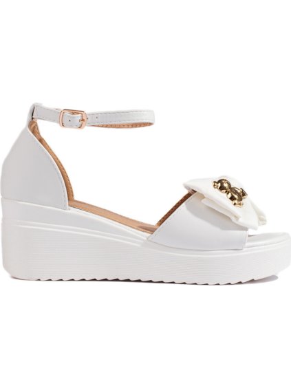 Bílé sandály na klínku s mašličkou