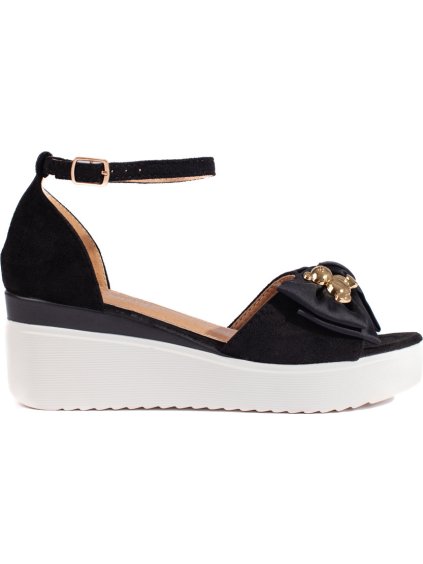 Černé sandály na klínku s mašličkou