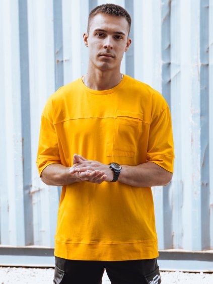 Tmavě žluté pánské tričko s náprsní kapsou